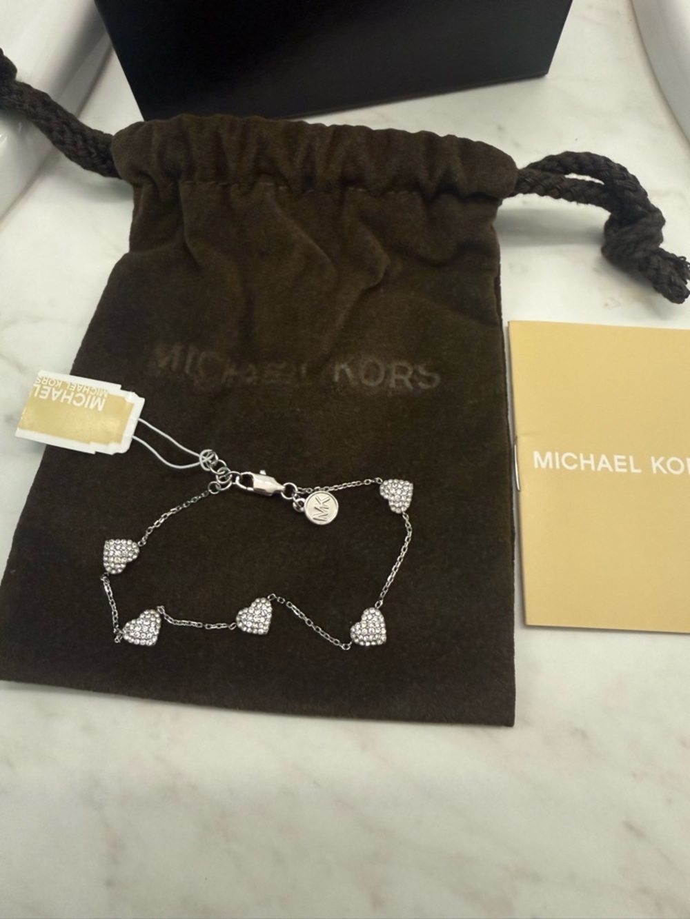 MICHAEL KORS Silver Pave Heart Charm Bracelet